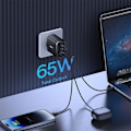 Miniatyrbild 8 av 11: Baseus GaN Väggladdare 2x USB-C Till USB-A 65W Cube Pro - Svart Svart