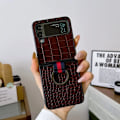 Miniatyrbild 2 av 4: Galaxy Z Flip4 5G Mobilskal Ringhållare Äkta läder - Kaffe