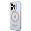 Miniatyrbild 2 av 8: Guess iPhone 14 Pro Mobilskal MagSafe Guld Outline Translucent - Lila