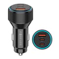66W Snabb billaddare 2X USB-C PD 3.0 / USB QC3.0 För iPhone, Samsung Svart