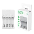 DELTACO USB Batteriladdare AA/AAA – NiMH Laddare med USB-C (4 Platser) Silver
