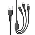 Snabb 3i1 USB till Lightning + USB-C + microUSB kabel 2,4A, 1,0m Svart