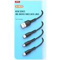 Miniatyrbild 2 av 3: Snabb 3i1 USB till Lightning + USB-C + microUSB kabel 2,4A, 1,0m Svart