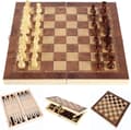 Vikbart schackbräde i trä – ett tre-i-ett schackspel för vuxna och barn (backgammon, dam), utsökt schackbräde i trä.