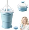 2-i-1 Isbollskopp – Hopfällbar Isbitsform i Silikon – Bärbar Isflaska med Sugrör och Lock – Läckagesäker Isform för Iskaffe och Sommar