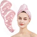 2-pack Satin Microfiber Hårhandduk, Hårtorkningshandduk med Knapp och Elastiska Band, Superabsorberande Snabb Microfiber Handduk Turban för Kvinnor Barn