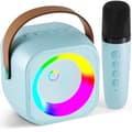 Karaokemaskin, Mini Bærbar Bluetooth Karaokehøyttaler med 1 Trådløs Mikrofon og Lys Blue 1 mic