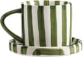 24 cl kaffemugg, stor espressomugg med fat, keramisk kaffemugg, handmålad randig konst-mugg och fat.