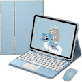 Miniatyrbillede 1 af 4: Galaxy Tab A7 10.4 tommer 2020 (sm-t500 T505 T507) Touch tastatur etui med mus, sødt rundt tastatur med farver, aftageligt touchpad tastaturcover Blue