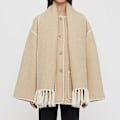 Miniatyrbild 4 av 4: Mode Single-breasted Tassel Scarf Kavaj Fritids Tjock Långärmad Kavaj För Höst Vinter Khaki M
