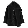 Miniatyrbild 1 av 4: Mode Single-breasted Tassel Scarf Kavaj Fritids Tjock Långärmad Kavaj För Höst Vinter Black L