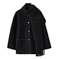 Miniatyrbild 1 av 4: Mode Single-breasted Tassel Scarf Kavaj Fritids Tjock Långärmad Kavaj För Höst Vinter Black M