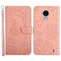 Miniatyrbilde 1 av 5: For Nokia C30 Sommerfugl Blomster Preging Pu Lær Telefon Shell, Fallsikker Mønster Preging Design Lommebok Stativ Veske Med Praktisk Stropp Pink