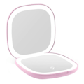Miniatyrbillede 1 af 5: Lomme Makeup Spejl med LED Lys 3,5 Tommer 10X Forstørrelse Dobbeltsidet Genopladelig Touch Skærm Pink