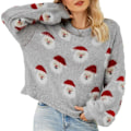 Miniatyrbillede 1 af 4: Dame Julemands Strikket Sweater Rund Hals Langærmet Sjov Pullover til Efterår Vinter Grå L