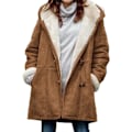 Miniatyrbild 1 av 5: Damkappa i stora storlekar Fleece Hooded Cardigan Casual Långärmad Värmande Ytterkläder För Höst Brown 4XL