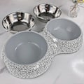 Miniatyrbilde 4 av 5: Rhinestone Hundeskåler Rustfritt Stål Dobbel Matmater Kjæledyr For Valper Silver