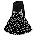 Pikkukuva 2 / 4: Naisten Retro 50-luvun ja 60-luvun pitkähihainen cocktail-juhlamekko pyöreällä kauluksella ja polka dot -kuviolla, Rockabilly-tyyli M