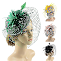 Miniatyrbilde 2 av 5: Farfi Retro Håndlaget Søt Fascinator Hatt Faux Fjær Blomst Mesh Form Party Hodeplagg Bankett Tilbehør Navy Blue