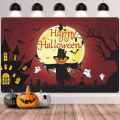 Miniatyrbild 1 av 4: Glad Halloween Banner Dekorationer, Röd Halloween Bakgrund Party Dekor Nödvändigheter Super Stor Banner, Spöke Fladdermus Fågelskrämma Och Häxa Banner För Hallow Halloween Red