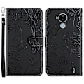 Miniatyrbilde 1 av 5: For Nokia C30 Sommerfugl Blomster Preging Pu Lær Telefon Shell, Fallsikker Mønster Preging Design Lommebok Stativ Veske Med Praktisk Stropp Black