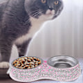 Miniatyrbilde 2 av 5: Rhinestone Hundeskåler Rustfritt Stål Dobbel Matmater Kjæledyr For Valper Pink