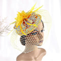Miniatyrbilde 5 av 5: Farfi Retro Håndlaget Søt Fascinator Hatt Faux Fjær Blomst Mesh Form Party Hodeplagg Bankett Tilbehør Yellow