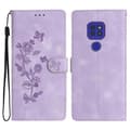 Blomster Læder Etui Til Motorola Moto G9 / G9 Play / E7 Plus Purple