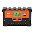 Miniatyrbild 1 av 5: PWM Solarladdningsregulator 12V/24V Automatisk Identifiering Vattentät 28AWG Till 10AWG 20A Solarladdningsregulator med 2 USB 5V Utgång LCD