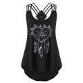 Miniatyrbild 1 av 2: Dam Plus Size Ärmlös Tryckt Sommar Casual Väst Plisserade Linnen Toppar Blus Black 2XL