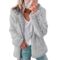 Miniatyrbild 1 av 2: Kvinnlig Teddybjörn Plush Kåpa Hoodie Fluffig Fleece Huvad Jacka Topp Vinter Varm Casual Ytterkläder Light Gray 2XL