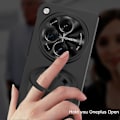 Pikkukuva 3 / 5: Oneplus Open -puhelimen jalustakotelo, kestävä iskunkestävä suojus näytönsuojalla ja MagSafe-rengaspidikkeellä, ohut suojakotelo black