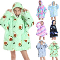 Miniatyrbild 1 av 2: Fleecefodrad Filttröja Varm Sherpa Oversized Stjärnfickor Loungewear Nattkläder För Flickor Pojkar Tonåringar Avocado