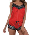 Miniatyrbild 1 av 2: Sexig satin siden spets linne shorts pyjamas set nattkläder dam Red S