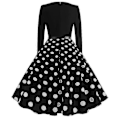 Pikkukuva 3 / 3: Naisten Retro 50-luvun ja 60-luvun pitkähihainen cocktail-juhlamekko pyöreällä kauluksella ja polka dot -kuviolla, Rockabilly-tyyli L