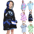 Miniatyrbild 1 av 2: Fleecefodrad Filttröja Varm Sherpa Oversized Stjärnfickor Loungewear Nattkläder För Flickor Pojkar Tonåringar Universe