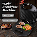Miniatyrbild 4 av 5: 750W Grill Frukostmaskin Dubbelsidig Uppvärmning Nonstick Elektrisk Bakmaskin för Biff Smörgås Bröd