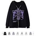 Miniatyrbild 2 av 3: Mörk Zip Hoodie Skelett Hoodie Benprydd Hoodie black purple 2XL