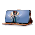 Miniatyrbilde 3 av 5: Khazneh For Honor Magic 5 Lite 5g /x9a 5g / X40 5g Gullknapp PU Lær Kuskinn Tekstur Telefon Stativ Veske Lommebok Deksel Brown