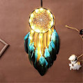 Miniatyrbillede 2 af 5: 1 Sæt Drømmefanger Blåt Træ med Fjer med LED Lampe, Håndlavede Indiansk Traditionel Cirkulær Net til Vægophæng Deco
