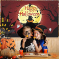 Miniatyrbild 5 av 5: Glad Halloween Banner Dekorationer, Röd Halloween Bakgrund Party Dekor Nödvändigheter Super Stor Banner, Spöke Fladdermus Fågelskrämma Och Häxa Banner För Hallow Halloween Blue