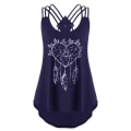 Miniatyrbild 1 av 2: Dam Plus Size Ärmlös Tryckt Sommar Casual Väst Plisserade Linnen Toppar Blus Navy L