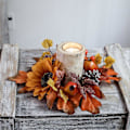 Miniatyrbild 4 av 5: Höst Granatäpple Ljuskrans Realistisk Simulerad Lönnlöv Ljusgirlang med Solros Tallkotte Konstgjord Ljuskransring för Thanksgiving Da