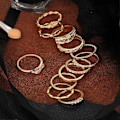 Miniatyrbild 3 av 5: 12 st Retro Vridna Utskurna Knogfingerringar Strass Ring Set Smycken
