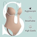 Miniatyrbillede 3 af 5: Dame Dyb V-udskæring Body Shaper Rygløs BH Bodysuit Shapewear U Dyb Sømløs Hel Body Skin XXXL