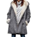 Miniatyrbild 1 av 5: Damkappa i stora storlekar Fleece Hooded Cardigan Casual Långärmad Värmande Ytterkläder För Höst Gray 4XL