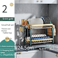 Miniatyrbild 5 av 5: Diskställ för köksbänk, dubbla lager, multifunktionellt integrerat diskställ, grön & guld