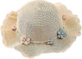 Sommarhattar för flickor, flickor Solhattar Sommar Strandhatt Blomma Stråhatt Solskyddshatt för Barn Semester Utomhus Beige