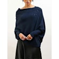 Miniatyrbilde 1 av 4: Asymmetrisk drapert genser, en genser så myk som skyene, dame langermet slouch batwing ensfarget myk strikket genser Navy blue