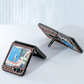 Miniatyrbild 3 av 4: Lyxigt texturerat fodral med stativ i äkta kohudläder + PC-skal för Samsung Galaxy Z Flip5 5G Espresso